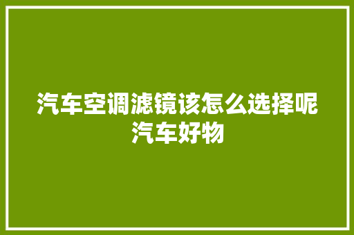 汽车空调滤镜该怎么选择呢汽车好物