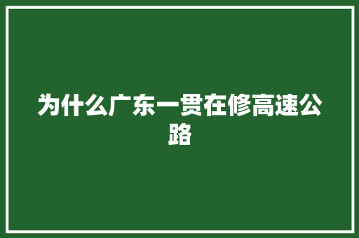 为什么广东一贯在修高速公路