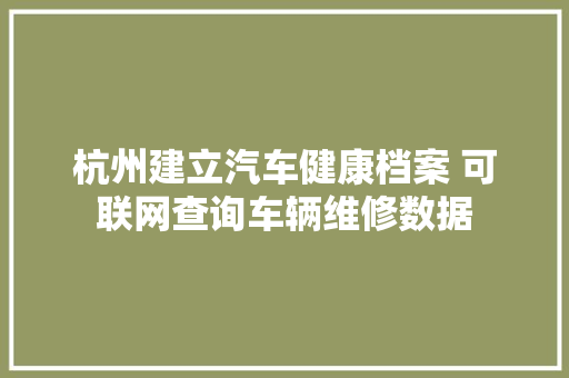 杭州建立汽车健康档案 可联网查询车辆维修数据