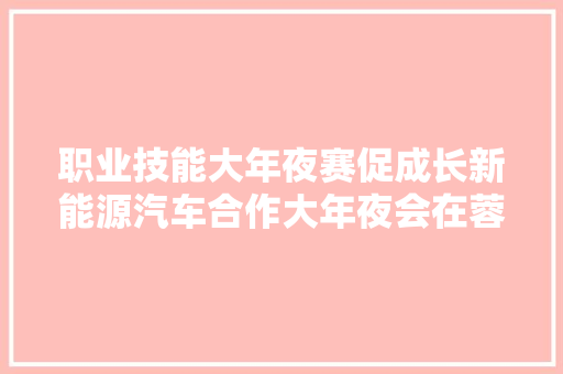 职业技能大年夜赛促成长新能源汽车合作大年夜会在蓉启动