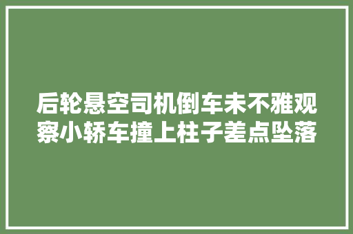 后轮悬空司机倒车未不雅观察小轿车撞上柱子差点坠落河中