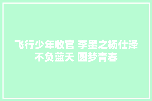 飞行少年收官 李墨之杨仕泽不负蓝天 圆梦青春