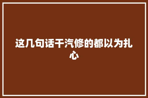 这几句话干汽修的都以为扎心