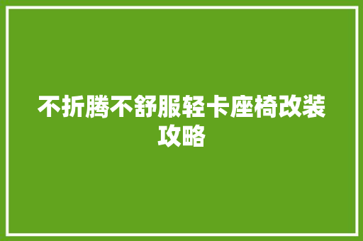 不折腾不舒服轻卡座椅改装攻略