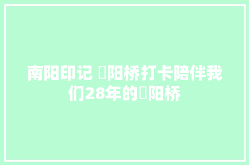 南阳印记 淯阳桥打卡陪伴我们28年的淯阳桥