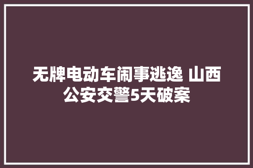 无牌电动车闹事逃逸 山西公安交警5天破案