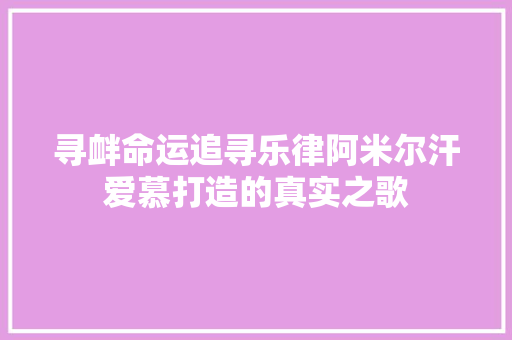 寻衅命运追寻乐律阿米尔汗爱慕打造的真实之歌