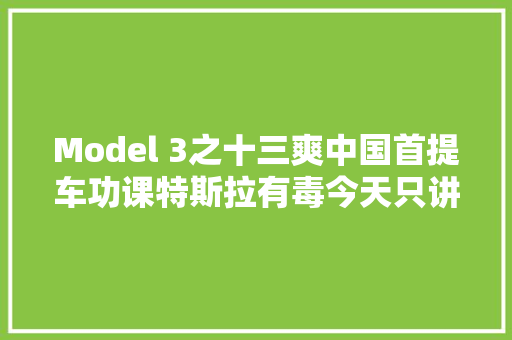 Model 3之十三爽中国首提车功课特斯拉有毒今天只讲体验
