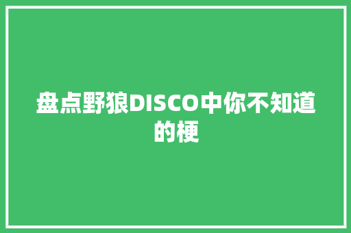 盘点野狼DISCO中你不知道的梗
