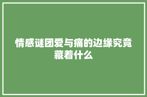 情感谜团爱与痛的边缘究竟藏着什么