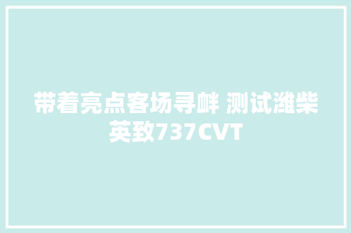 带着亮点客场寻衅 测试潍柴英致737CVT