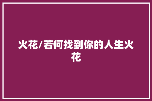 火花/若何找到你的人生火花
