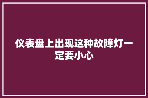 仪表盘上出现这种故障灯一定要小心
