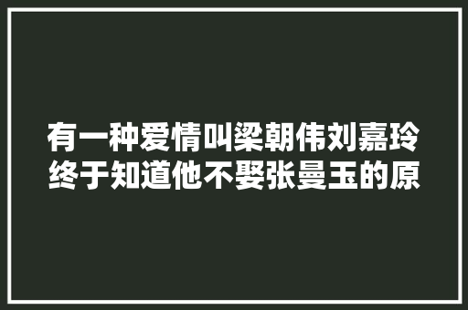 有一种爱情叫梁朝伟刘嘉玲终于知道他不娶张曼玉的原因了