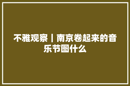 不雅观察｜南京卷起来的音乐节图什么