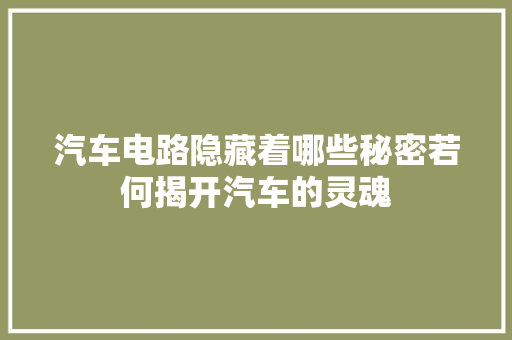 汽车电路隐藏着哪些秘密若何揭开汽车的灵魂