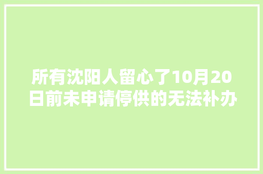 所有沈阳人留心了10月20日前未申请停供的无法补办 汽车知识