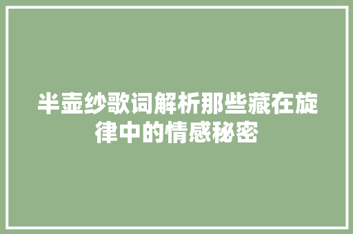 半壶纱歌词解析那些藏在旋律中的情感秘密