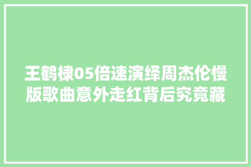 王鹤棣05倍速演绎周杰伦慢版歌曲意外走红背后究竟藏着什