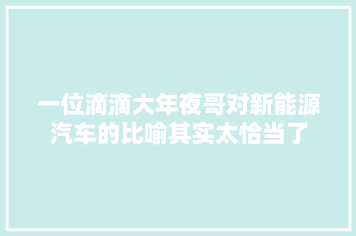 一位滴滴大年夜哥对新能源汽车的比喻其实太恰当了