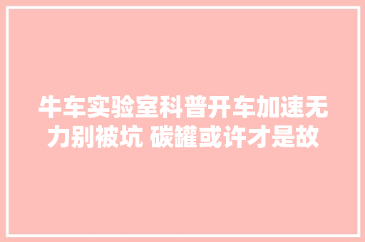 牛车实验室科普开车加速无力别被坑 碳罐或许才是故障源