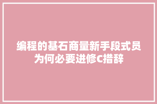编程的基石商量新手段式员为何必要进修C措辞