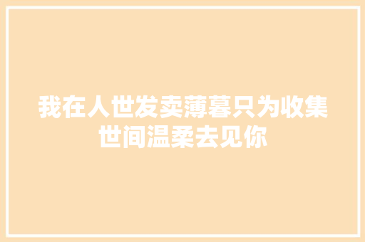 我在人世发卖薄暮只为收集世间温柔去见你