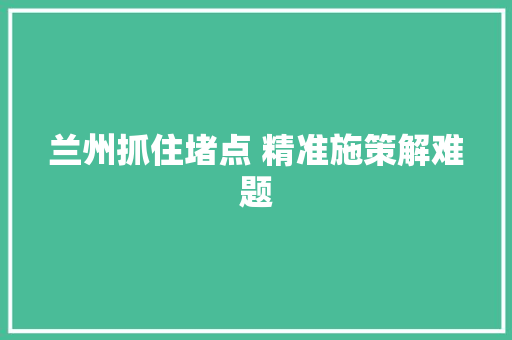 兰州抓住堵点 精准施策解难题