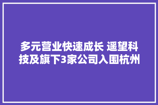 多元营业快速成长 遥望科技及旗下3家公司入围杭州百强企业