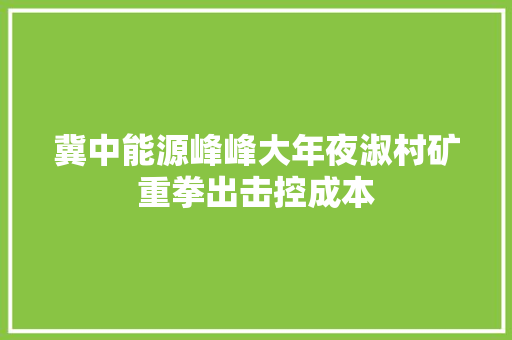冀中能源峰峰大年夜淑村矿重拳出击控成本 汽车知识