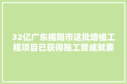 32亿广东揭阳市这批培植工程项目已获得施工赞成就要开工