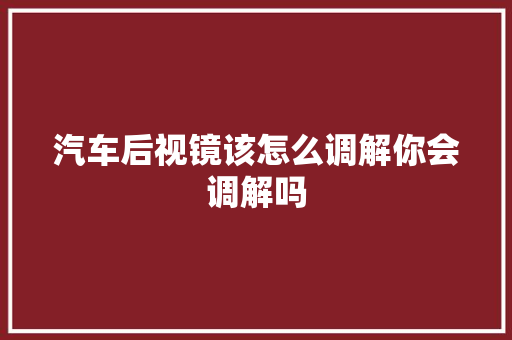 汽车后视镜该怎么调解你会调解吗