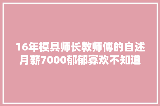 16年模具师长教师傅的自述月薪7000郁郁寡欢不知道能有什么前程