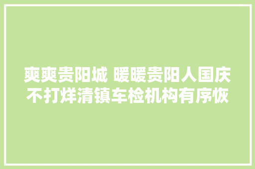 爽爽贵阳城 暖暖贵阳人国庆不打烊清镇车检机构有序恢复营业