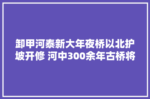 卸甲河泰新大年夜桥以北护坡开修 河中300余年古桥将建小桥流水
