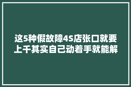 这5种假故障4S店张口就要上千其实自己动着手就能解决 汽车知识