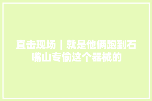 直击现场｜就是他俩跑到石嘴山专偷这个器械的