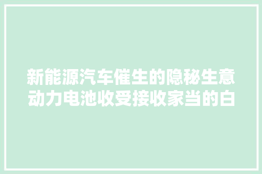 新能源汽车催生的隐秘生意动力电池收受接收家当的白与黑