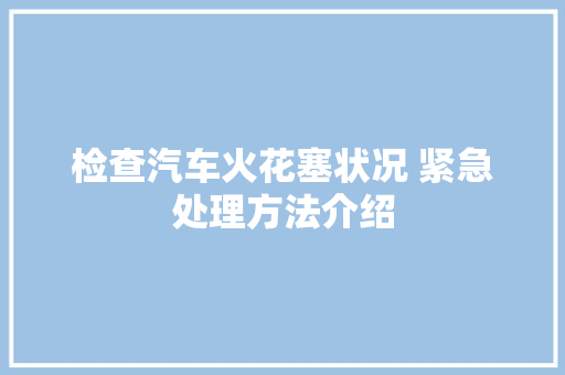 检查汽车火花塞状况 紧急处理方法介绍