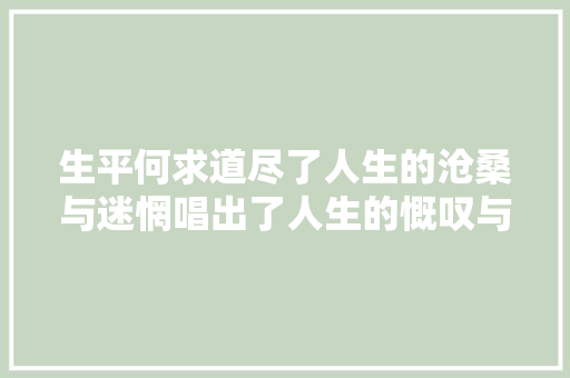 生平何求道尽了人生的沧桑与迷惘唱出了人生的慨叹与感悟