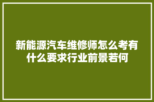 新能源汽车维修师怎么考有什么要求行业前景若何