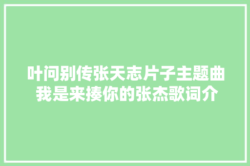 叶问别传张天志片子主题曲 我是来揍你的张杰歌词介绍