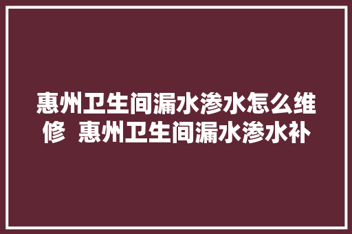 惠州卫生间漏水渗水怎么维修  惠州卫生间漏水渗水补漏电话