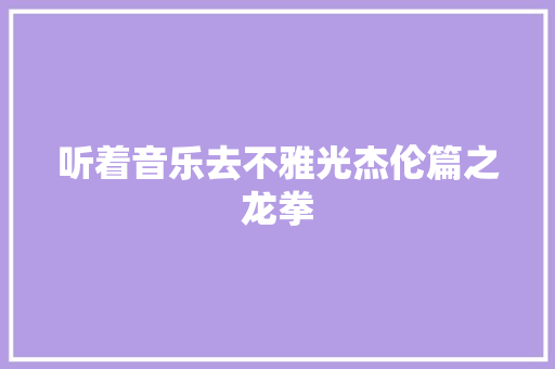 听着音乐去不雅光杰伦篇之龙拳 休闲娱乐