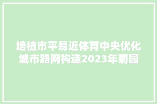 培植市平易近体育中央优化城市路网构造2023年菊园新区平易近生实事项目完成情况来了→