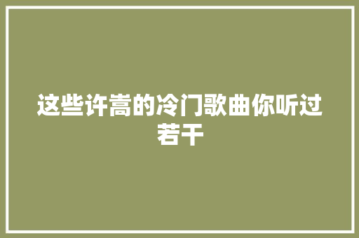 这些许嵩的冷门歌曲你听过若干