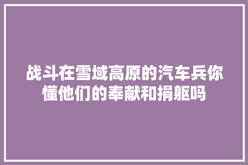 战斗在雪域高原的汽车兵你懂他们的奉献和捐躯吗