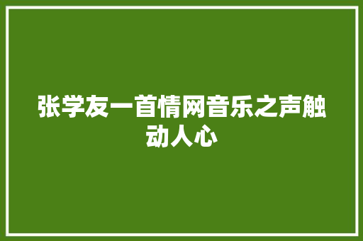 张学友一首情网音乐之声触动人心