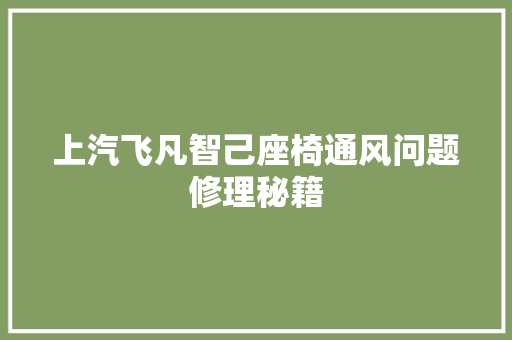 上汽飞凡智己座椅通风问题修理秘籍