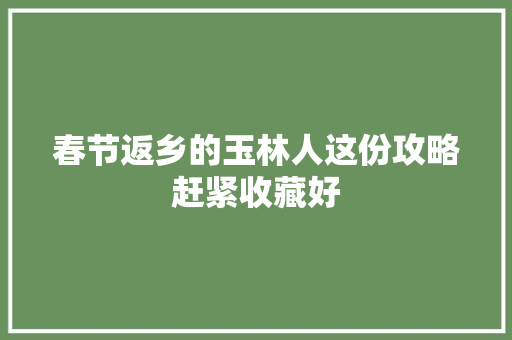春节返乡的玉林人这份攻略赶紧收藏好  第1张